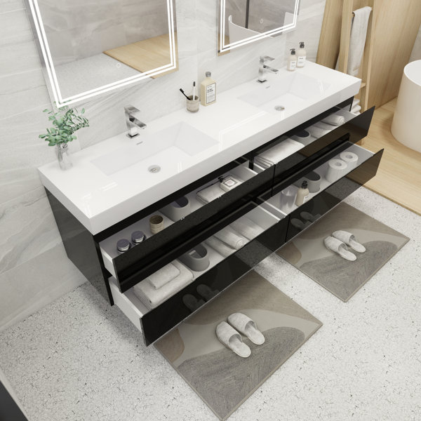 Latitude Run® Carnley 84'' Wall Mounted Double Bathroom Vanity with